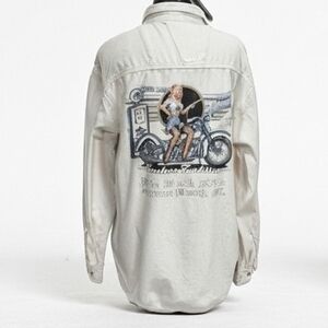 Bike Week 2012 Button Down L Cotton Biker Long Sleeve Shirt Daytona Off White